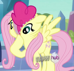 Size: 628x601 | Tagged: safe, screencap, fluttershy, pinkie pie, earth pony, pegasus, pony, the crystal empire, female, mare