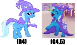 Size: 1280x763 | Tagged: safe, artist:hannah731, derpibooru import, edit, screencap, trixie, pony, unicorn, my little pony: the movie, comparison, female, mare, not pony life, wrong