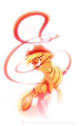 Size: 900x1437 | Tagged: safe, artist:kiki-kit, applejack, earth pony, pony, eyes closed, lasso, mouth hold, rope, solo