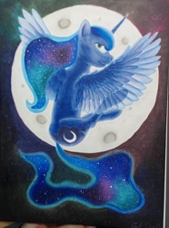 Size: 972x1305 | Tagged: safe, artist:causticeichor, princess luna, alicorn, pony, moon, solo, traditional art