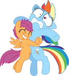 Size: 10077x11116 | Tagged: safe, artist:deadparrot22, artist:mickeymonster, rainbow dash, scootaloo, pegasus, pony, absurd resolution, hug, scootalove, simple background, transparent background, vector