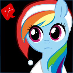 Size: 500x500 | Tagged: dead source, safe, artist:chch, rainbow dash, pegasus, pony, askdrrnmsd, black background, christmas, female, hat, holiday, mare, sad, santa hat, simple background, solo, tumblr