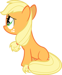 Size: 900x1086 | Tagged: safe, artist:teiptr, applejack, earth pony, pony, blank flank, filly, frown, looking up, sad, simple background, solo, transparent background, unhapplejack, vector, younger