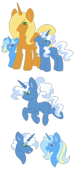 Size: 640x1429 | Tagged: safe, artist:handlz, derpibooru import, pokey pierce, sunflower spectacle, trixie, pony, unicorn, female, headcanon, mare, siblings