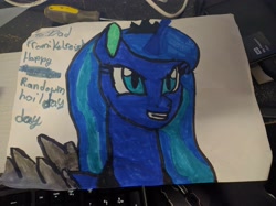 Size: 4000x2992 | Tagged: safe, princess luna, alicorn, pony, holiday, solo, text, traditional art