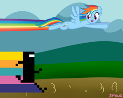 Size: 1000x800 | Tagged: safe, artist:smile, rainbow dash, pegasus, pony, bit trip, commander video, crossover, rainbows