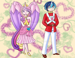 Size: 900x695 | Tagged: safe, artist:yunsildin, princess cadance, shining armor, human, horned humanization, humanized, watermark, winged humanization