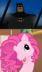 Size: 565x955 | Tagged: safe, screencap, pinkie pie, earth pony, pony, g3, too many pinkie pies, batman, g4 to g3, generation leap, meme, pinkie blind, shocked