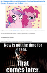 Size: 831x1284 | Tagged: safe, pinkie pie, princess cadance, alicorn, earth pony, pony, the one where pinkie pie knows, bane, baneposting, equestria daily, impact font, meme, slowpoke, synopsis, the dark knight rises