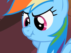 Size: 690x514 | Tagged: safe, rainbow dash, pegasus, pony, bust, female, mare, scrunchy face, solo