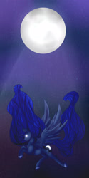 Size: 1400x2800 | Tagged: safe, artist:kittenburger3, princess luna, alicorn, pony, flying, glowing eyes, moon, moonlight, solo