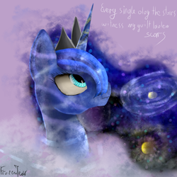 Size: 1024x1024 | Tagged: safe, artist:frozentear7, princess luna, alicorn, pony, bust, galaxy, galaxy mane, hollowmind, looking up, nebula, portrait, solo, stars