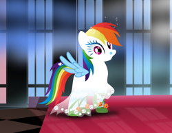 Size: 1020x793 | Tagged: safe, artist:user15432, rainbow dash, ghost, pegasus, pony, bedsheet ghost, clothes, costume, dress up, dress up game, dressup, female, halloween, halloween costume, holiday, mare, my little pony, shoes, stockings, thigh highs