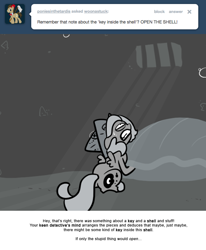 Size: 666x809 | Tagged: safe, artist:egophiliac, princess luna, alicorn, pony, cartographer's cap, dungeon, filly, hat, monochrome, moonstuck, oyster, solo, underwater, woona, woonoggles, younger