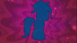 Size: 1234x693 | Tagged: safe, derpibooru import, screencap, trixie, hello pinkie pie, hat, silhouette, who's that pony