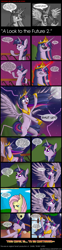 Size: 2860x11500 | Tagged: safe, artist:zsparkonequus, fluttershy, princess luna, twilight sparkle, twilight sparkle (alicorn), unicorn twilight, alicorn, pegasus, pony, unicorn, comic, female, gun, handgun, mare, older, older twilight, pistol, self paradox, self ponidox, sunglasses, time travel, ultimate twilight, weapon