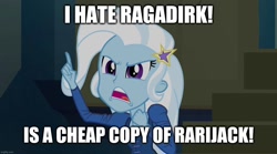 Size: 1280x714 | Tagged: safe, derpibooru import, edit, edited screencap, screencap, trixie, equestria girls, rainbow rocks, caption, image macro, implied dirk thistleweed, implied gay, implied lesbian, implied ragamuffin, implied rarijack, implied shipping, mouthpiece, op is a cuck, op is trying to start shit so badly that it's kinda funny, text