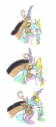 Size: 851x1920 | Tagged: dead source, safe, artist:frankilew, discord, princess celestia, alicorn, draconequus, pony, boop, cute, discute, dislestia, eye contact, eyes closed, female, floppy ears, frown, kissing, lidded eyes, male, mare, nose kiss, noseboop, nuzzling, open mouth, shipping, simple background, smiling, straight, traditional art, wavy mouth, white background, wide eyes