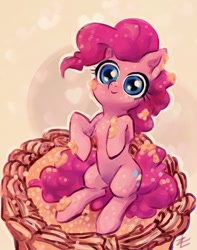 Size: 800x1016 | Tagged: safe, artist:lizombie, pinkie pie, earth pony, pony, :>, cake, cute, diapinkes, looking at you, messy, sitting, smiling, solo