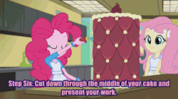 Size: 690x386 | Tagged: safe, edit, edited screencap, screencap, dean cadance, fluttershy, pinkie pie, princess cadance, princess celestia, princess luna, principal celestia, vice principal luna, equestria girls, friendship games, animated, animatronic, cake, exploitable meme, five nights at freddy's, five nights at freddy's 2, foxy, foxy the pirate fox, inside the cake meme, jumpscare, meme, withered foxy