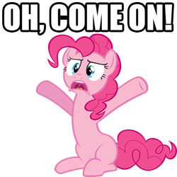 Size: 512x512 | Tagged: safe, artist:drzackrosimagemacros, pinkie pie, earth pony, pony, female, image macro, oh come on, reaction image, simple background, solo, transparent background