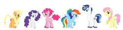 Size: 2517x627 | Tagged: safe, artist:strawberry-spritz, applejack, bubble berry, butterscotch, fluttershy, pinkie pie, rainbow dash, rarity, shining armor, earth pony, pegasus, pony, unicorn, alternate cutie mark, alternate hairstyle, alternate universe, base used, rule 63, simple background, transparent background