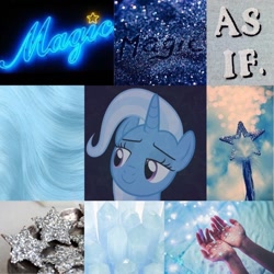 Size: 640x640 | Tagged: source needed, useless source url, safe, derpibooru import, edit, edited screencap, screencap, trixie, pony, unicorn, collage, female, mare, moodboard