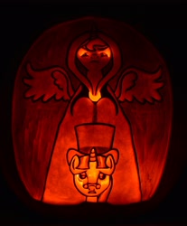 Size: 2512x3040 | Tagged: safe, artist:archiveit1, princess luna, snowfall frost, starlight glimmer, a hearth's warming tail, irl, jack-o-lantern, photo, pumpkin, spirit of hearth's warming yet to come