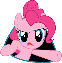 Size: 4896x5000 | Tagged: safe, artist:x-discord-x, pinkie pie, earth pony, pony, over a barrel, absurd resolution, fourth wall, simple background, solo, transparent background, vector