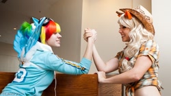 Size: 900x503 | Tagged: safe, artist:rose0fmay, applejack, rainbow dash, human, cosplay, costume, irl, irl human, photo