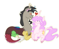 Size: 600x497 | Tagged: safe, artist:castorochiaro, discord, princess celestia, alicorn, pony, dislestia, female, heart, male, shipping, straight