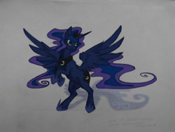 Size: 1632x1224 | Tagged: safe, artist:danton-y17, princess luna, alicorn, pony, rearing, simple background, solo, spread wings, traditional art