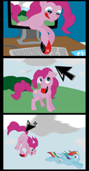 Size: 974x1875 | Tagged: safe, artist:philith, pinkie pie, rainbow dash, earth pony, pegasus, pony, comic, computer mouse, fourth wall destruction, greatest fear