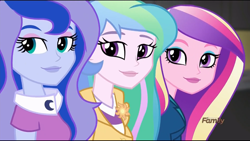 Size: 1360x768 | Tagged: safe, screencap, dean cadance, princess cadance, princess celestia, princess luna, principal celestia, vice principal luna, equestria girls, friendship games