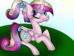 Size: 1024x768 | Tagged: safe, artist:0darky0, princess cadance, alicorn, pony, prone, solo, teen princess cadance