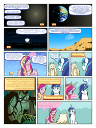 Size: 900x1200 | Tagged: safe, artist:arofatamahn, princess cadance, shining armor, oc, oc:nahmat, alicorn, pony, unicorn, comic:the night the magic died, comic, earth