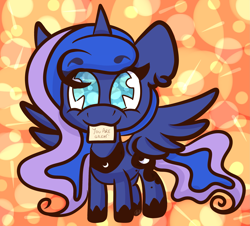 Size: 2549x2307 | Tagged: safe, artist:hedgehog-plant, princess luna, alicorn, pony, abstract background, female, mare, mouth hold, note, solo