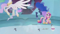 Size: 779x442 | Tagged: safe, screencap, princess cadance, princess celestia, princess luna, alicorn, pony, twilight's kingdom, animation error