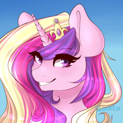 Size: 1000x1000 | Tagged: safe, artist:blowfishartist, princess cadance, alicorn, pony, bust, grin, portrait, smiling, solo