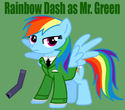 Size: 576x504 | Tagged: safe, artist:death-driver-5000, rainbow dash, pegasus, pony, clue, cluedo, crossover, mr. green