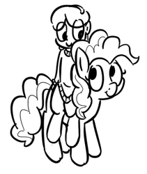 Size: 330x391 | Tagged: safe, artist:heretichesh, pinkie pie, oc, oc only, oc:mumble, earth pony, pony, satyr, clothes, female, mother and child, mother and daughter, offspring, parent and child, parent:pinkie pie, satyrs riding ponies, sweater