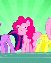 Size: 245x300 | Tagged: safe, screencap, fluttershy, pinkie pie, twilight sparkle, earth pony, pegasus, pony, party of one, animated