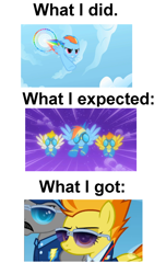 Size: 954x1565 | Tagged: safe, edit, edited screencap, screencap, blaze, rainbow dash, spitfire, surprise, whiplash, pegasus, pony, wonderbolts academy, image macro, meme