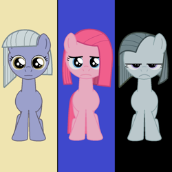 Size: 900x900 | Tagged: safe, artist:xlls, limestone pie, marble pie, pinkie pie, earth pony, pony, filly, pie sisters, pinkamena diane pie, sisters, younger