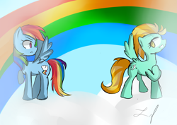 Size: 3507x2480 | Tagged: safe, artist:shizuka111, lightning dust, rainbow dash, pegasus, pony, wonderbolts academy, rainbow