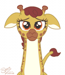 Size: 1032x1182 | Tagged: safe, artist:selenophile, clementine, giraffe, animated, bedroom eyes, bust, cute, female, floppy ears, gif, looking at you, portrait, show accurate, simple background, solo, white background