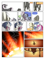 Size: 900x1200 | Tagged: safe, artist:arofatamahn, princess cadance, princess celestia, princess luna, shining armor, spike, oc, oc:gralo, oc:nahmat, alicorn, dragon, pony, unicorn, comic:the night the magic died, comic