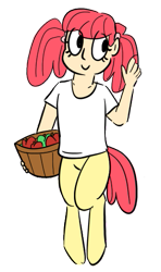 Size: 307x517 | Tagged: safe, artist:heretichesh, color edit, edit, editor:color anon, oc, oc only, oc:peach, satyr, apple, basket, clothes, colored, food, offspring, parent:apple bloom, shirt, simple background, solo, t-shirt, transparent background