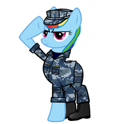 Size: 894x894 | Tagged: safe, artist:totallynotabronyfim, rainbow dash, pegasus, pony, clothes, military, navy, nwu, rainbow dash salutes, salute, uniform, us navy