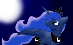 Size: 2560x1564 | Tagged: safe, artist:oll05, princess luna, alicorn, pony, dark, full moon, looking up, moon, solo